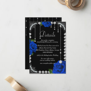 Romantische blaue Rose und Diamanten Hochzeitsdeta Mitteilungskarte