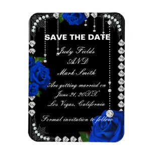 Romantische blaue Rose und Diamanten Save the Date Magnet