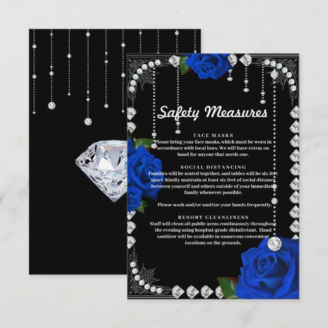 Romantische blaue Rose und Diamantensicherheitsmaß Mitteilungskarte (Vorne/Hinten)