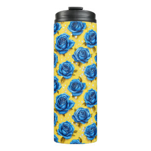 Romantische Blaue Rosen Moderne Blume Thermosbecher
