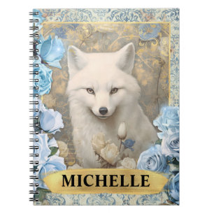 Romantische blaue Rosen und weiße Fuchs-Fantasie Notizblock
