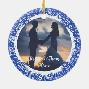 Romantische Blaue und Weiße Wildvögel Hochzeit von Keramik Ornament