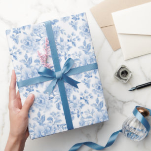 Romantische blaue weiße Blumen Brautdusche Geschenkpapier