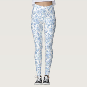 Romantische blaue weiße Blumen Leggings