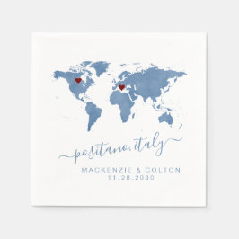 Romantische blaue Weltkarte Wasserfarbenbewegliche Serviette