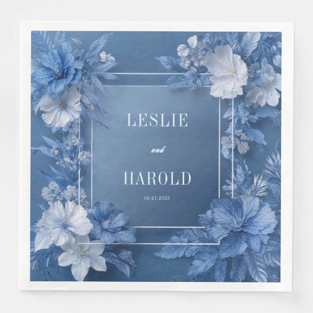 Romantische blauer Garten Blüten Hochzeiten Napkin Serviette (Vorderseite)