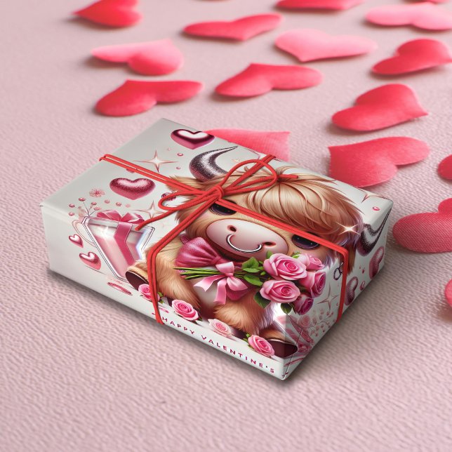 Romantische Blooms Hochland Kuh Valentine Geschenkpapier (Von Creator hochgeladen)