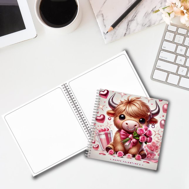 Romantische Blooms Hochland Kuh Valentine Notizbuch (Von Creator hochgeladen)