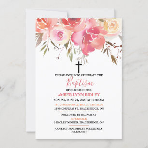 Romantische Bloral Baby Taufe & Brunch Einladung