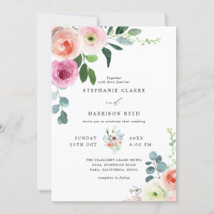 Romantische Blossom Blush Pink & White Floral Hoch Einladung
