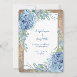 Romantische Blue Hydrangea Monogram Hochzeit Einladung