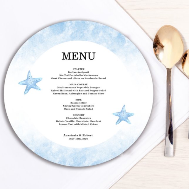 Romantische Blue Sea Round Menu Karte (Von Creator hochgeladen)