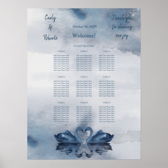 Romantische Blue Swan Hochzeitsstimmung Poster (Vorne)