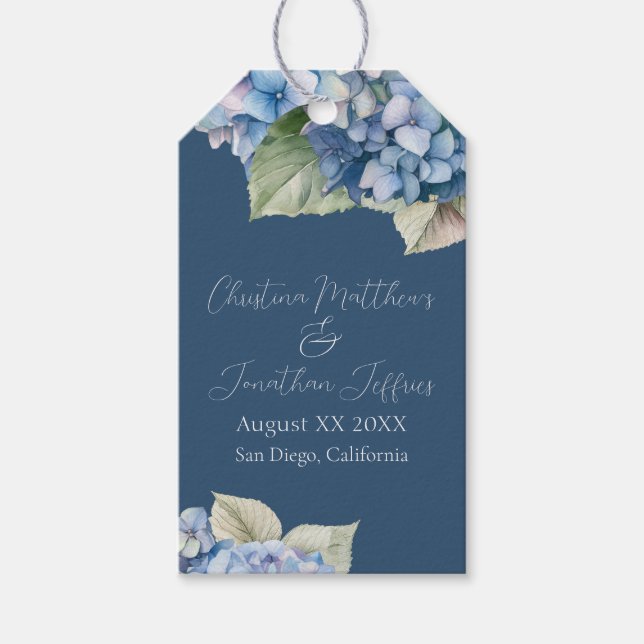 Romantische Blue Watercolor Hydrangea-Blume auf de Geschenkanhänger (Vorderseite)