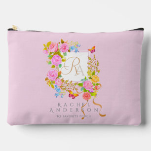Romantische blühende Gartenmonogramm Rosa Zubehörtasche