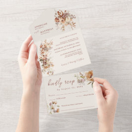 Romantische Blume auf einfachem Feld Hochzeit All In One Einladung