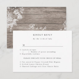 Romantische Blume auf rustikaler Holzhochzeit RSVP Karte