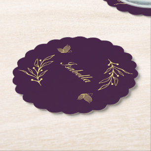 Romantische Blume aus Gold lila Hochzeit Untersetzer