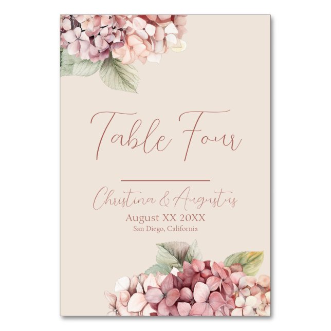 Romantische Blume aus Pink und Blush Tischnummer (Vorderseite)