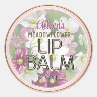 Romantische Blume Embossed Text Lip Balm Gold Rim Runder Aufkleber