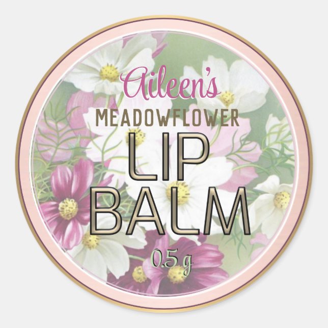 Romantische Blume Embossed Text Lip Balm Gold Rim Runder Aufkleber (Vorderseite)