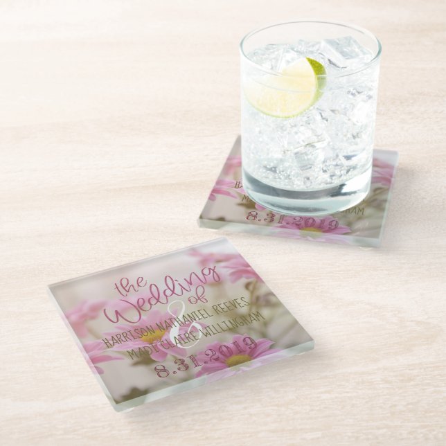 Romantische Blume Glass Untersetzer Pink Daisy (Schrägansicht)