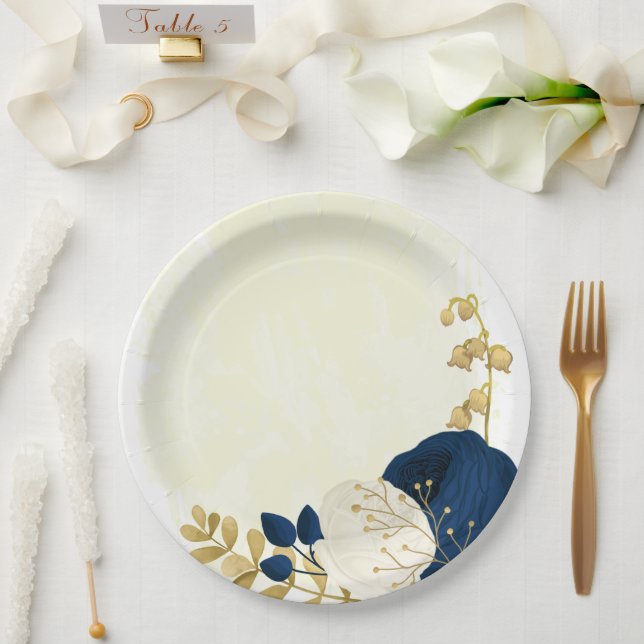 Romantische Blume Gold Pappteller (Hochzeit)