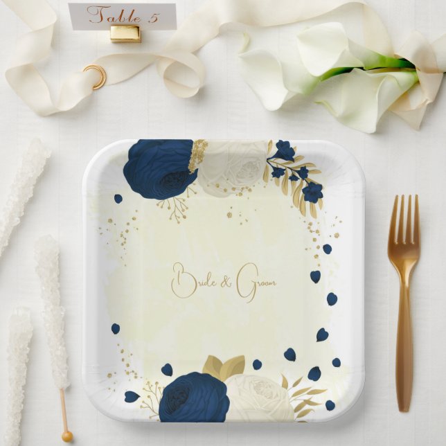 Romantische Blume Gold Pappteller (Hochzeit)