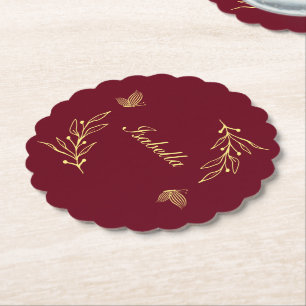 Romantische Blume goldfarben burgundische Hochzeit Untersetzer