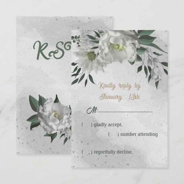 Romantische Blume Grünpflanzen botanische Hochzeit RSVP Karte (Vorne/Hinten)