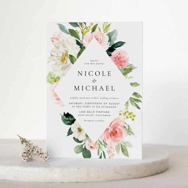 Romantische Blume im Wasserfarbengarten Hochzeit Einladungspostkarte (Romantic Watercolor Garden Flowers Wedding Invitation Postcard)