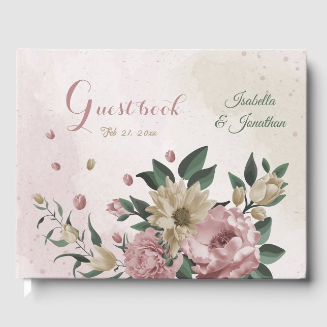 romantische Blume in Rosa und Champagner Gästebuch (Vorderseite)