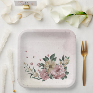 Romantische Blume in Rosa und Champagner Pappteller