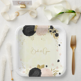 Romantische Blume in Rosa und Schwarz Pappteller