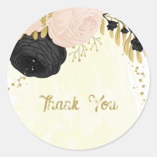Romantische Blume in Rosa und Schwarz Runder Aufkleber
