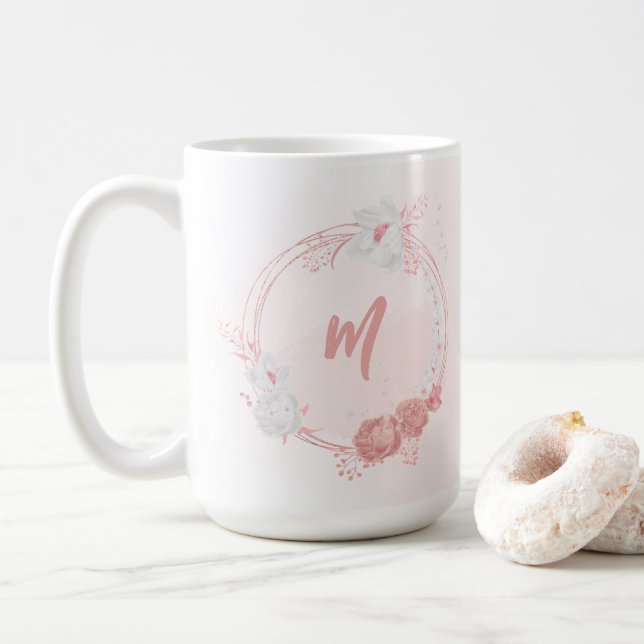 Romantische Blume in Rosa und Weiß Kaffeetasse (Mit Donut)