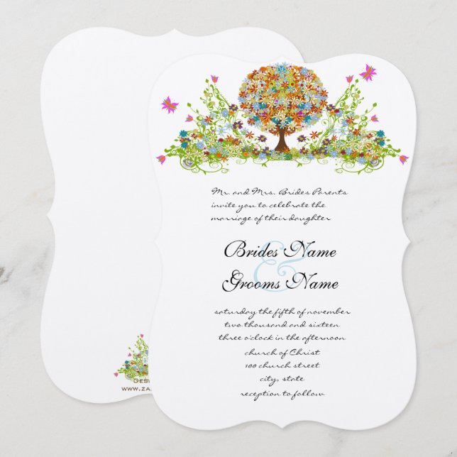 Romantische Blume Liebe Bäume Hochzeit Einladung (Vorne/Hinten)