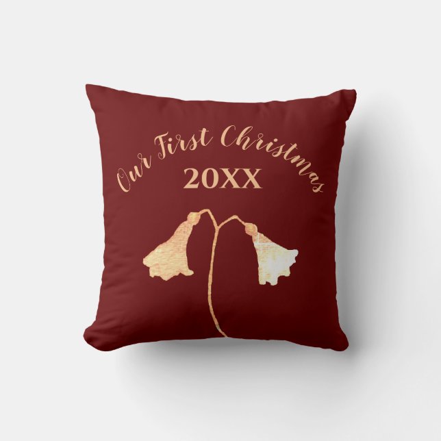Romantische Blume Red Gold Couple's First Christma Kissen (Vorderseite)