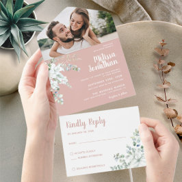 Romantische Blume Rosa Foto Hochzeit All In One Einladung