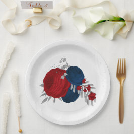 Romantische Blume Rot & Marine Pappteller