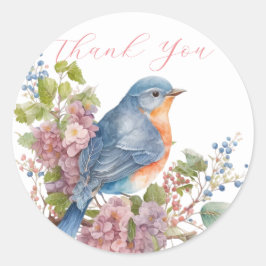 Romantische Blume und blauer Vogel vielen Dank Runder Aufkleber