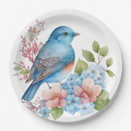 Romantische Blume und Blauvogel Pappteller