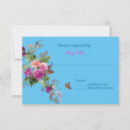 Romantische Blume und Schmetterling auf Blue UAWG RSVP Karte