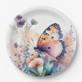 Romantische Blume und Schmetterling Pappteller