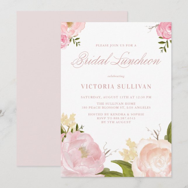 Romantische Blume Wasserfarben Bridesmaids Luncheo Einladung (Vorne/Hinten)