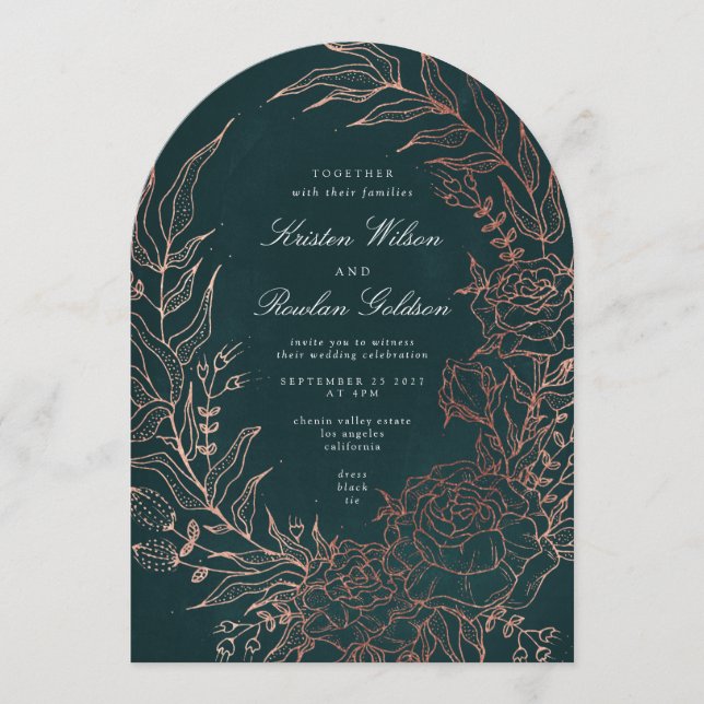Romantische Blume Wreath Copper Hochzeitsarsch Einladung (Vorderseite)
