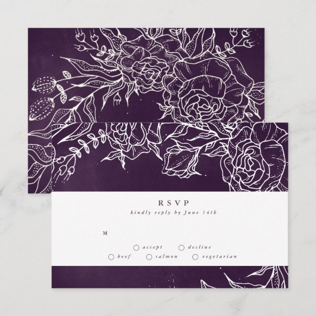 Romantische Blume Wreath Lila Hochzeit RSVP Karte (Vorne/Hinten)