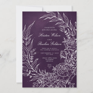 Romantische Blume Wreath Lila Hochzeitseinladung Einladung