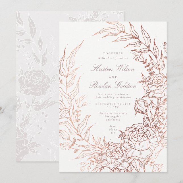 Romantische Blume Wreath White Wedding Einladung (Vorne/Hinten)