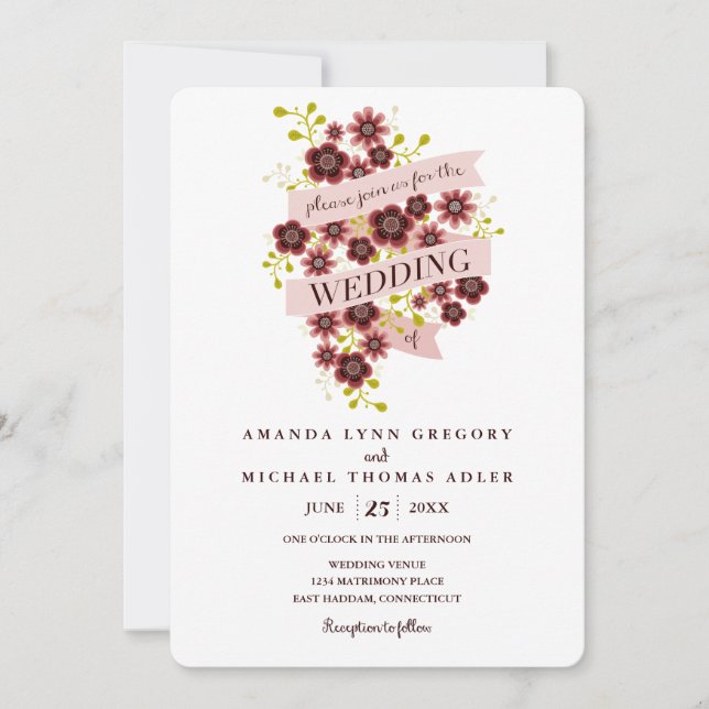 Romantische Blumen Bouquet Banner Hochzeit Einladu Einladung (Vorderseite)